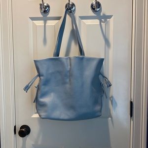 Soft blue leather tote